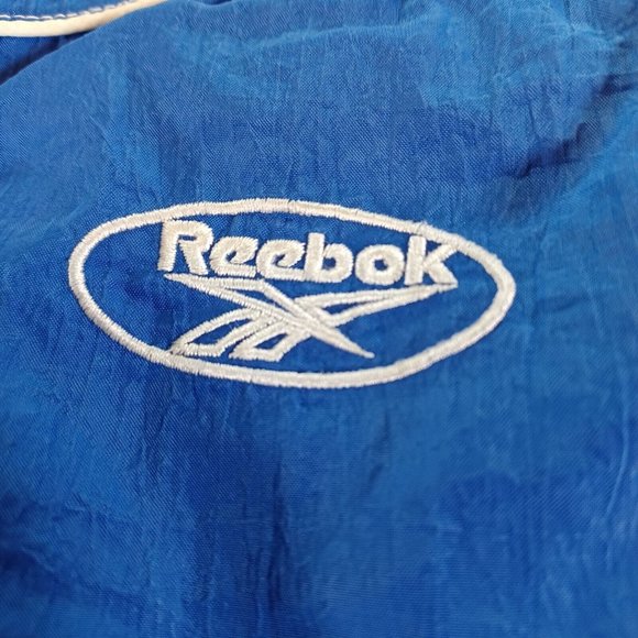 Vintage Reebok Men's Size L Spell Out Blue White Long Nylon Windbreaker Jacket - Picture 4 of 10